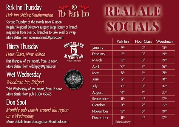 Real Ale socials list